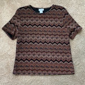 LAUREN LEE Vintage Patterned Multi Colored Sparkle T-Shirt